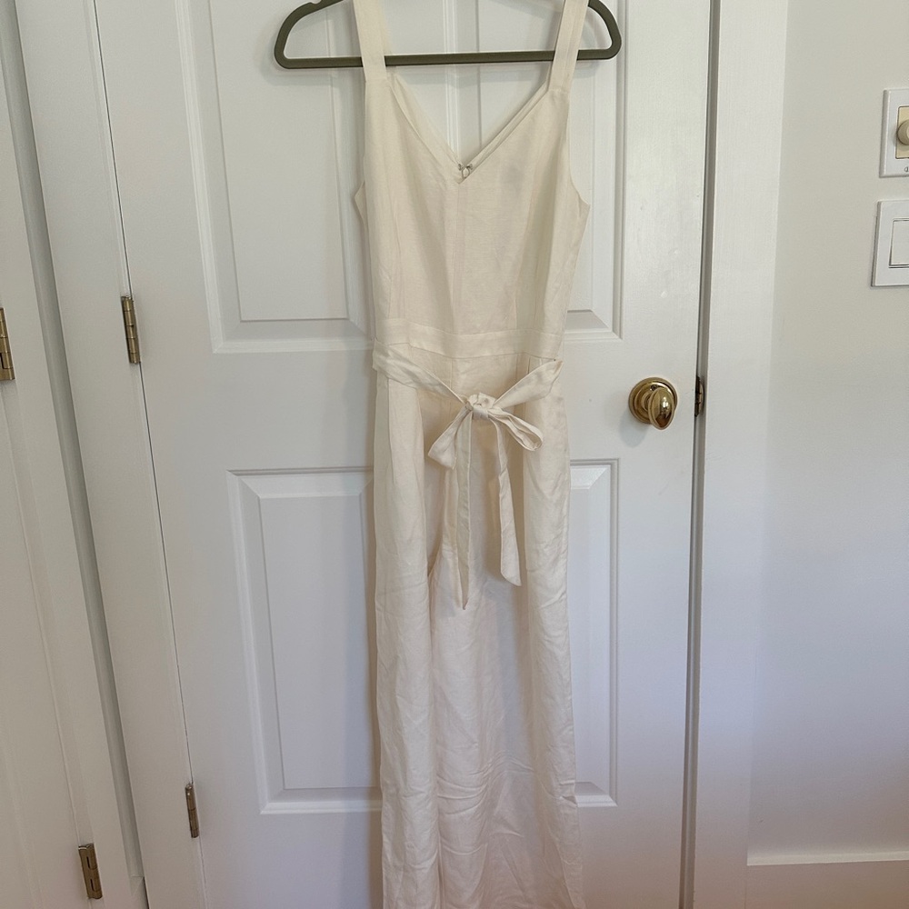 New with tag LOFT Cream wide leg jumpsuit with Tie Waist